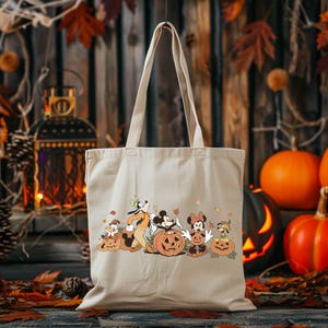 Fall Mickeyand Friend  Halloween Tote Bag,Trick or Treat Canvas Bag,Halloween Party,Mickey Friends Spooky Season Bag,Autumn Cozy Tote Bag