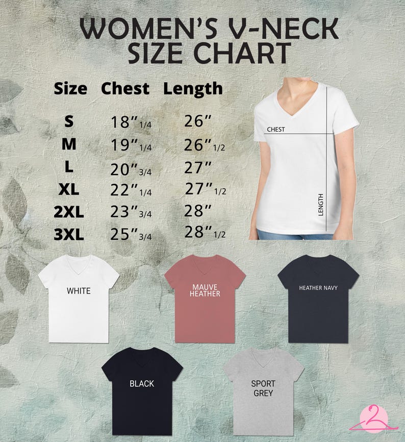a woman's v - neck size chart with measurements
