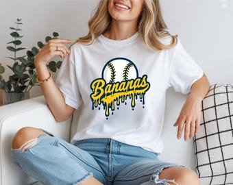 Funny Banana Baseball T-Shirt, Sports Team Mascot Shirt, Hip Hop Style Tee, Sports Mom Gift, Game Day Outfit, Trendy Baseball T-Shirt