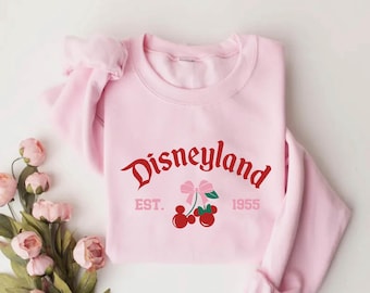 Disneyland Coquette Cherry Sweatshirt,Cherry Mickey Bow Coquette Bows Disney Shirt,Disneyland Trip T-Shirt,Cherry Disneyland Sweater