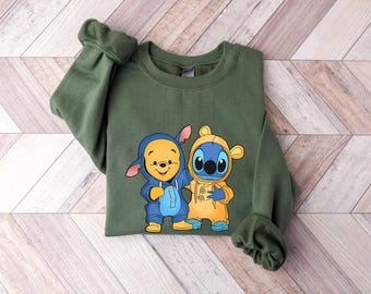 Stitch and Winnie The Pooh Shirt,Best Friends Sweatshirt,Funny Winnie Bear Shirt,Matching Friends Shirt,Disney Friend Tee,Cartoon Lover Gift