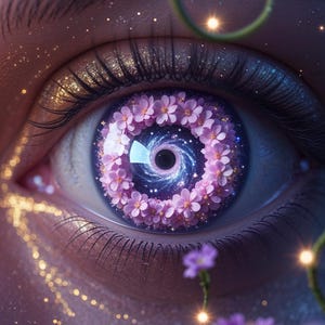 In Your Garden Eyes - Dreamy Fantasy AI-videolus hoge resolutie kunstafbeelding Cosmic Eye Garden voor visuele bewerkingen, stemmingsprojecten Digitaal decor