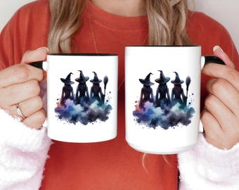 Taza de café de brujas místicas, taza de café de Halloween con temática de brujas, taza con acento de temporada espeluznante, taza de café con ambiente otoñal, taza de té de tres brujas, regalo de bruja