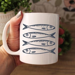 Coastal Sardine Mug, Nautical Ceramic Mug, 11 oz 15 oz, Beach Decor, Coffee Lover Gift, Gift for Tea Lover, Beach Lover Gift, Ocean Theme