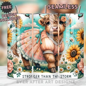 Highland Cow Tumbler Wrap, 20oz Skinny Sublimation Tumbler Design, Affirmation Sublimation Wrap, Floral Inspirational Tumbler PNG Downloads