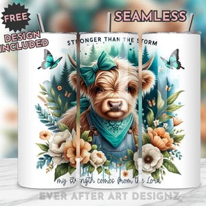 Highland Cow Tumbler Wrap, 20oz Skinny Sublimation Tumbler Design, Affirmation Sublimation Wrap, Floral Inspirational Tumbler PNG Downloads