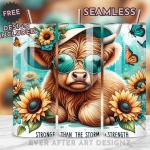 Highland Cow Tumbler Wrap, 20oz Skinny Sublimation Tumbler Design, Affirmation Sublimation Wrap, Floral Inspirational Tumbler PNG Downloads