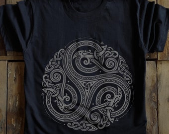 An Tríbhís Mhór T-Shirt ~ Silver Ink Triskelion Celtic Spiral Design