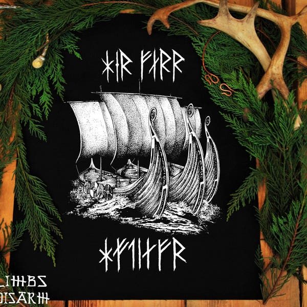 Hér Ferr Hafdjarfr ~  backpatch (Viking clothing/Viking t-shirt/Norse clothing/Viking clothes/Norse mythology/Runes/Drakkar/Pagan clothes)