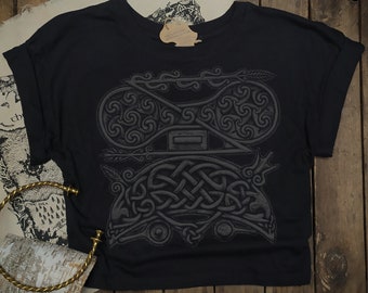 Organic Cotton Crop Top ~ Rosemarkie Stone Celtic Art