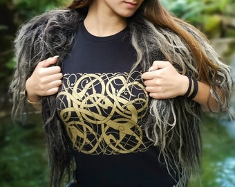 Urnes ornament ~ GOLD edition ~ Organic Fair Wear certified t-shirt (Norse clothing/Viking art/Norse mythology/Urnes style/Pagan clothes)