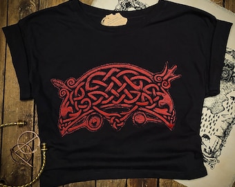 Organic Crop Top ~ Rosemarkie Pictish Crescent and V-Rod, Scotland