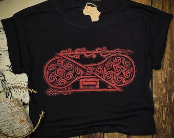 READY TO SHIP ~ Organic Crop Top ~ Rosemarkie double disk and z-rod (Pictish symbol/t-shirt/clothes/art/Celtic art/Scotland)