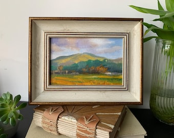 Pintura a óleo vintage de paisagem montanhosa