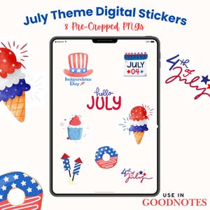 July Themed Digital Stickers, Fourth of July Digital Stickers, 4th of July Digital Stickers, Digital Planner Stickers, GoodNotes Stickers