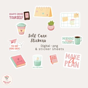 Self Care digital stickers | Goodnotes stickers | Journal Sticker | Self care | Coffee | Plant | health | PNG Pre-cropped iPad Stickers