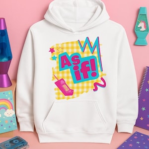 Clueless ‘As If’ Hoodie – 90s Nostalgia, Yellow Plaid Preppy Pullover, Valley Girl, 90s Kid Hoodie, Pop, Retro