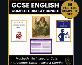 GCSE English Complete Display Bundle, 66 Posters, Macbeth, An Inspector Calls, A Christmas Carol, Power & Conflict Classroom Pack