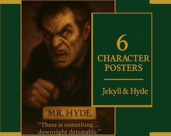 Jekyll and Hyde character posters, GCSE English Literature classroom display set, secondary school printable revision resource for teachers