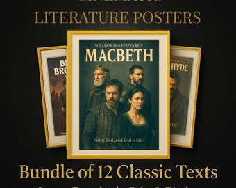 GCSE English Displays Cinematic Literature Posters Bundle, Macbeth, Christmas Carol, Inspector Calls, Romeo and Juliet, 12 Classic Texts.