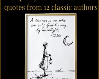 Printable English Classroom Posters | 12 Classic Author Quote Prints | Keats, Dickens, Austen, Alcott, Shelley...A3 Instant Download Decor.