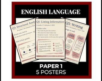 GCSE English Language Paper 1 Revision Posters | Classroom Display (Digital Download)