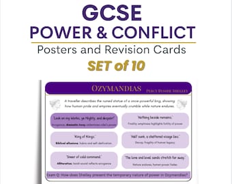 GCSE Power and Conflict Posters, AQA Poetry, Revision Cards, Poetry Anthology Display, English Literature Quotes, AQA Study Pack, Set of 10