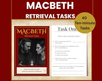 GCSE English Revision. Macbeth Retrieval Tasks.40 Tasks. Macbeth Lesson Starters. Macbeth Do Now Booklets.  Homework Booklet with Answers