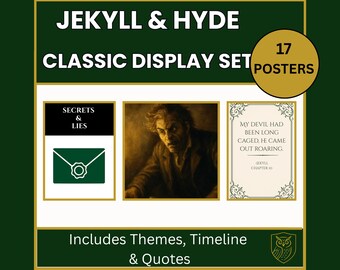 Jekyll and Hyde complete display pack, GCSE English Literature posters for themes quotes and characters, secondary school printable resource