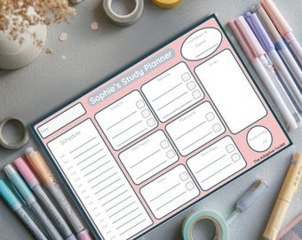 Personalised GCSE and A'level Study Planner Pad – Revision Planner for Students | A3 & A4| Student Desk pad | Revision Timetable | organiser
