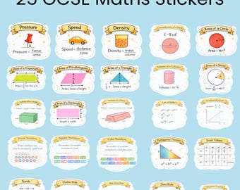 GCSE Maths Revision Stickers - 25 formula and maths facts