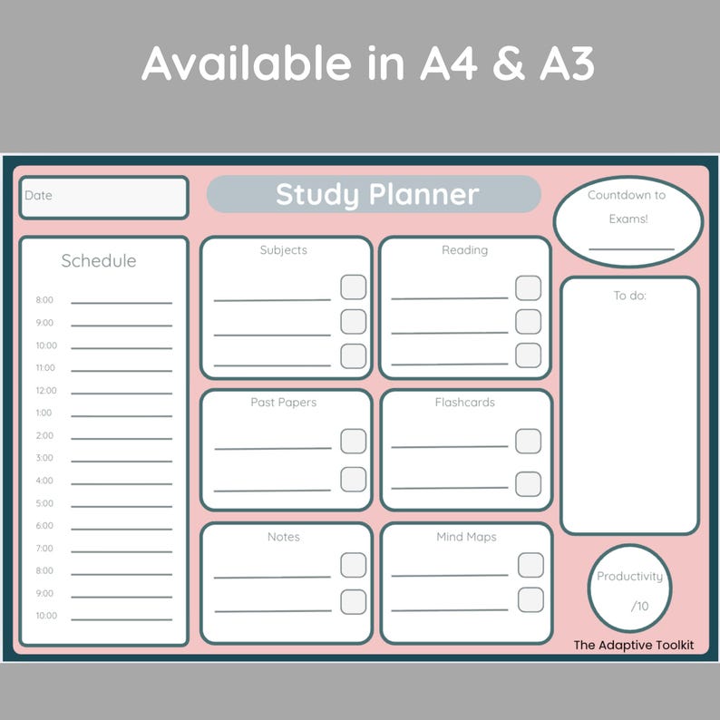 A3 Study Notes Personalised GCSE and A'level Study Planner Pad – Revision Planner for ...