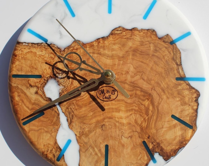 Featured listing image: Live Edge Olive Wood Wall Clock: Modern Rustic Home Decor