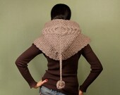 Chunky Hooded Cape, Alpaca Merino Wool Knit Poncho, Light Camel Cowl Hood, Cable Knit Hooded Scarf, Hood Hat, Winter Hood Scarf Gift Idea