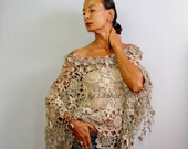 Crochet Top Lace, Off Shoulder Top Tunic, Luxury Crochet Blouse Beige Ivory, Boho Summer Sweater for Women, Crochet Pullover