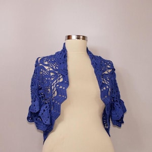 Crochet Shrug Lace, Bolero Lace, Shrug Bolero, Wedding Bolero, Bridal Shrug, Wedding Cover Up, Bridal Bolero Lace, Shrug Royal Blue, Linen