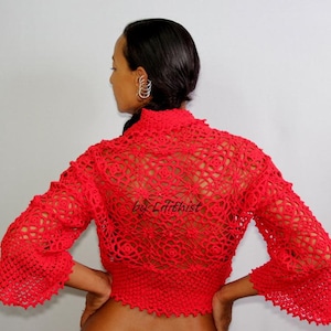 Crochet Shrug, Shrug Lace, Crochet Bolero Pomegranate, Bolero Jacket, Bamboo Coton, Lace Bolero 3/4 Sleeve, Soft Shrug Jacket