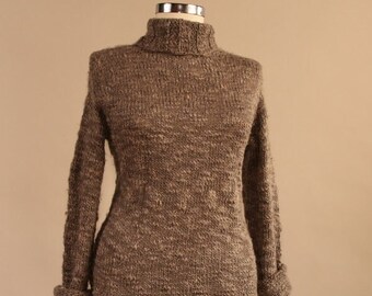 Knit Sweater For Women, Turtleneck Sweater Wool/Linen, Knit Pullover Grey, Long Sleeve, Cowl Neck, Hand Knit Jumper