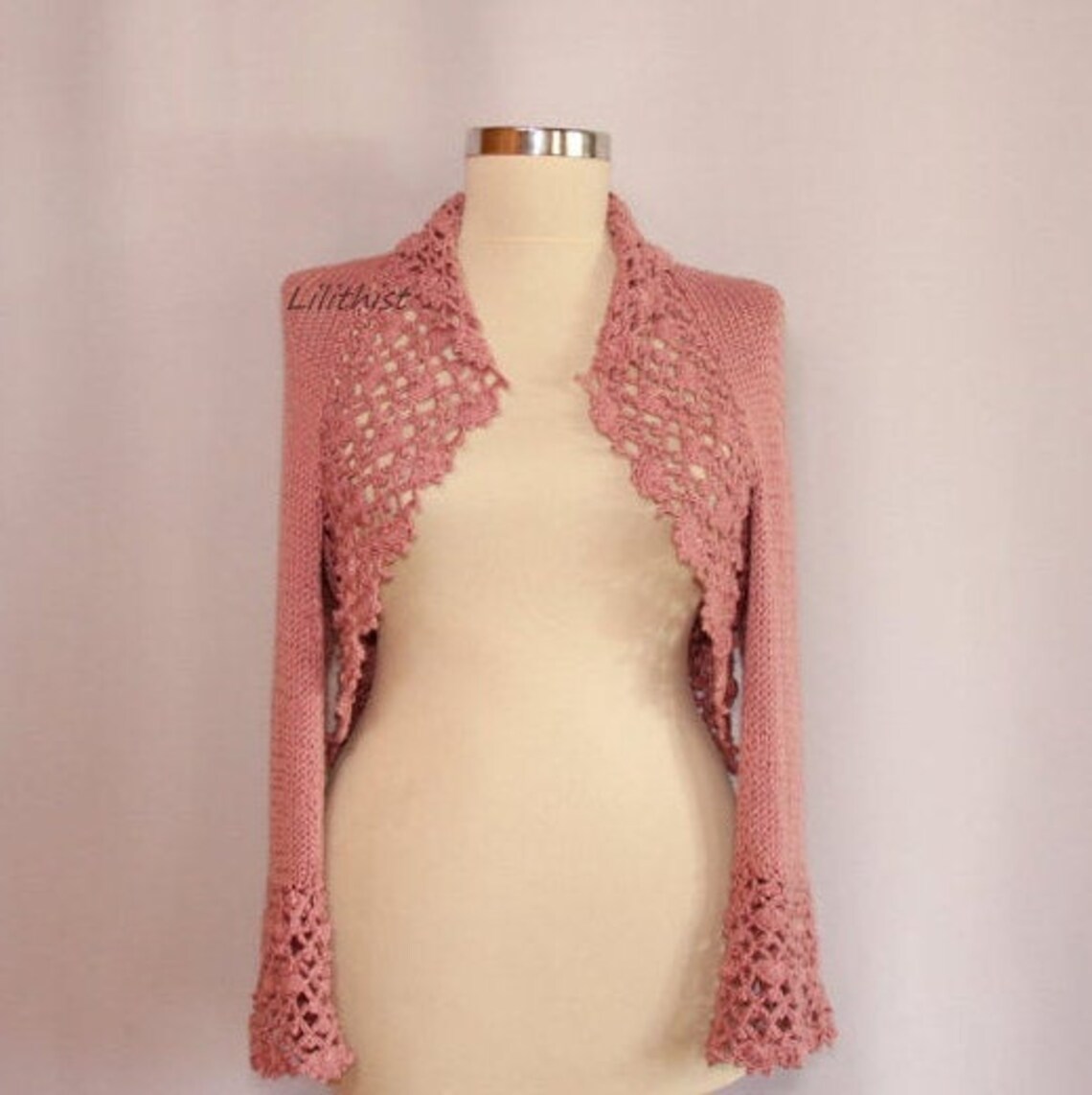 Hand Knit Shrug Old Rose Shrug Sweater Bolero Cardigan Hand Etsy