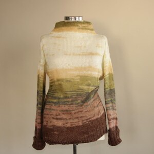 Hand Knit Pullover for Women, Sheer Knit Sweater Green Cream Brown, Soft Wool Jumper, Loose Fit Soft Sweater, Striped Lightweight Knit Wear