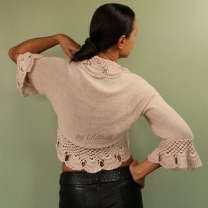Knit Bolero Shrug, Crochet Shrug, Bolero Jacket Blush, Hand Knit Shrug, Wedding Bolero, Cardigan Sweater, Bridal Bolero Knit 3/4 Sleeve