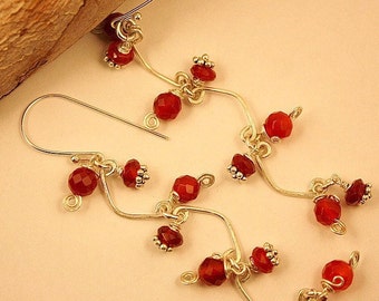 Long Earrings, Carnelian Earrings, Dangle Earrings, Sterling Silver Earrings, Boho Wedding Earrings, Handmade Wire Wrapped, Orange Gemstone
