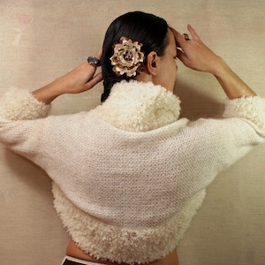 Bridal Shrug Bolero, Hand Knitted Shrug, Wedding Bolero, Sweater Shrug, Bolero Jacket Ivory, Knit Bolero