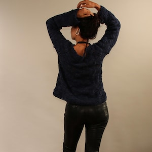 Hand Knit Sweater Merino Wool, Sweater Alpaca, Knit Pullover Navy Blue, Sweater Wool, Jumper Women, Cowl Sweater, Sweater for Women
