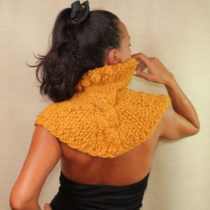 Knit Cape Wool, Cable Knit Cape, Capelet, Hand Knit Poncho for Women, Winter Cape Mustard Yellow, Shawl Capelet, Knitted Warmer