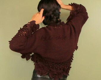 Hand Knit Shrug Burgundy, Crochet Shrug, Knit Bolero Wool, Sweater, Shrug Sweater, Bolero Jacket, Bolero Sweater, Shrug Jacket for Women