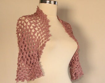 Shrug Bolero Old Rose Pink, Lace Shrug, Wedding Bolero Lace, Summer Bridal Bolero, Bamboo Crochet Bolero, Shrug Jacket Short Sleeved