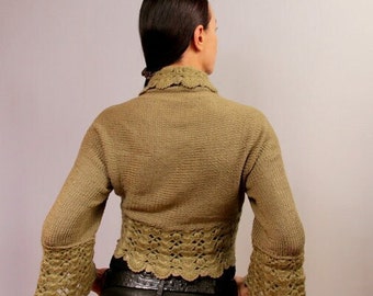 Hand Knit Shrug, Bolero Army Green, Crochet Shrug, Shrug Sweater, Crochet Shrug Lace, Knit Bolero Jacket, Bolero Sweater, Cardigan for Women