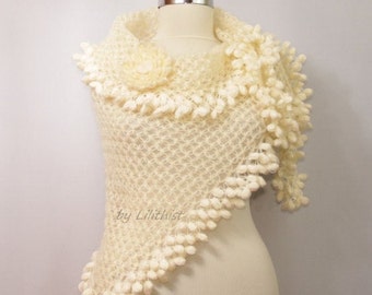 Bridal Shawl Boho, Wedding Shawl Ivory, Crochet Shawl Wrap, Triangle Shawl, Bridesmaid Shawl, Hand Crocheted Shoulder Shawl, Wedding Wrap