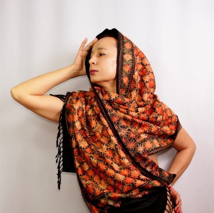 black silk pashmina shawl